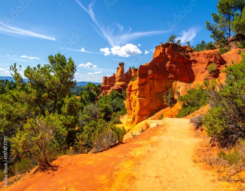 A serene desert landscape with a winding dirt path