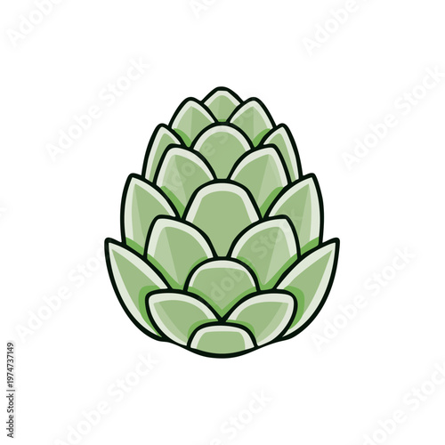 Stylized Green Pinecone Illustration with Layered Scales and Outline