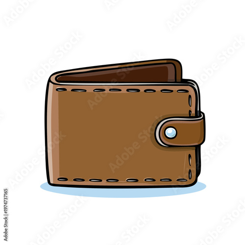 Brown leather wallet with button closure illustration isolated on white background