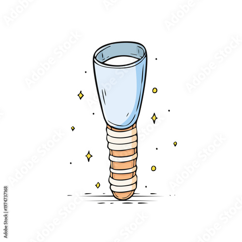 Hand-drawn illustration of a sparkling laryngoscope tool with a bulbous head and textured handle