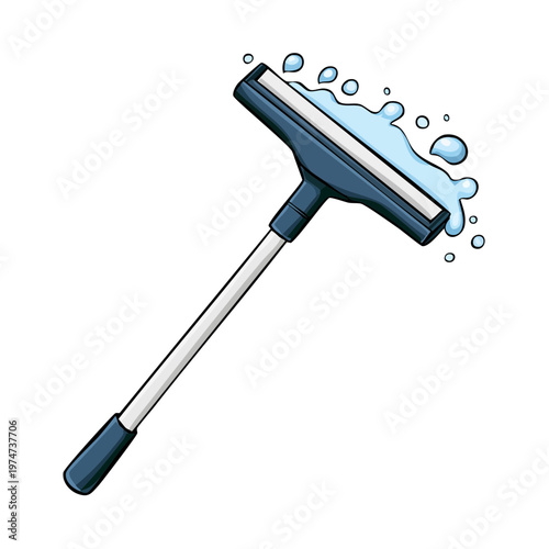 Window cleaning squeegee with water and soap bubbles for sparkling clean glass surfaces