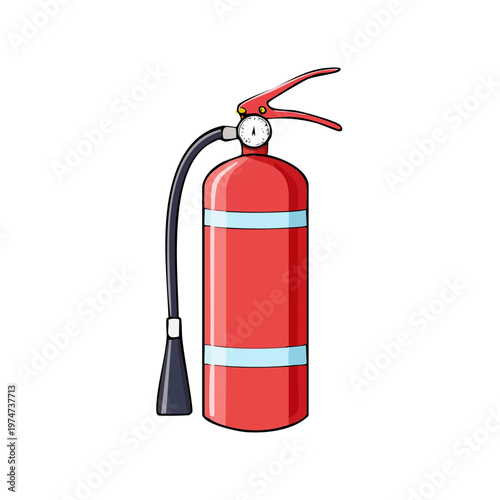 Red fire extinguisher with hose and pressure gauge for safety and emergency response