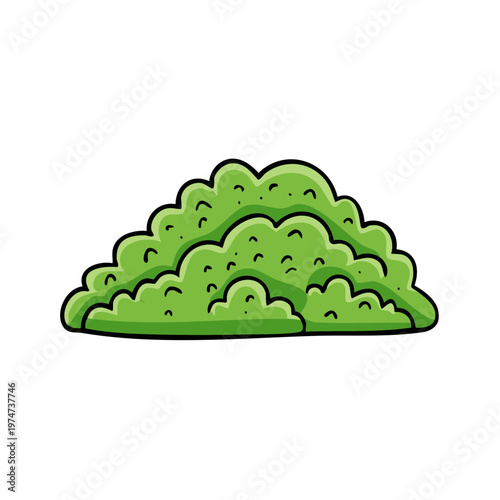 Cartoon green bush illustration with a playful outline and lush foliage