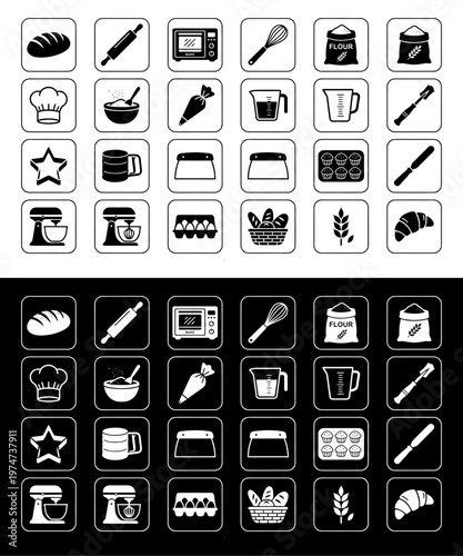 Black and white kitchen utensil icons.