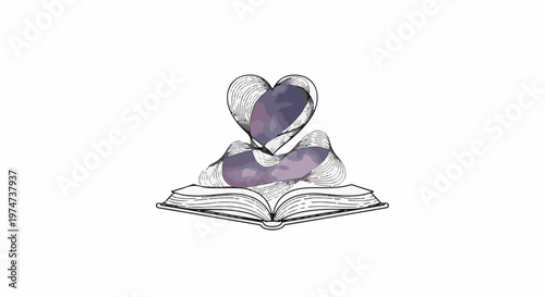 An open book with flowing lines forming a heart-shaped structure above