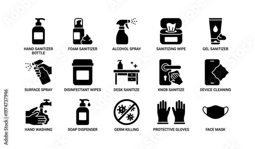Hygiene icons for sanitization and germ protection