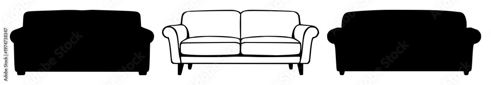 Obraz premium Sofa set with black silhouette against white background featuring silhouette, modern, minimalist with design and interior
