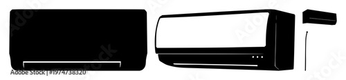 Air conditioner set with black silhouette on white background featuring air conditioning, HVAC, cooling with vector and illustration