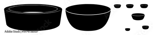 Ashtray set with black silhouette and simple outline design featuring Smoking accessory, tobacco, addiction with bad habit and nicotine