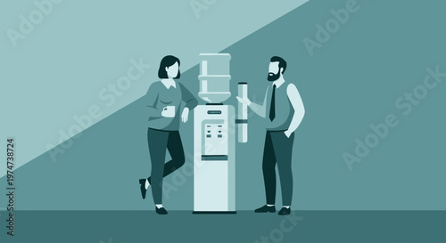 Business colleagues talking at water cooler in office