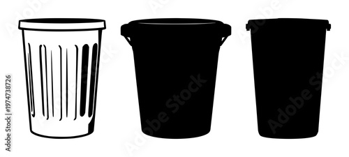 Trash can set with multiple waste containers featuring garbage, refuse, debris with recycling and disposal bins