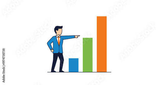 Businessman pointing at graph chart.