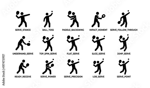 Table tennis techniques illustrated in silhouette icons