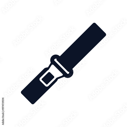 Dark blue icon of a seatbelt buckle, safety symbol, isolated on a transparent background, safety equipment illustration.