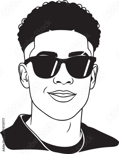 Illustration of a young man with sunglasses hip hop black and white illustration sunglasses portrait headshot confident clothing artistic