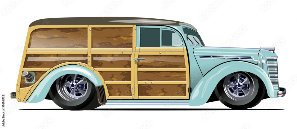 Φωτογραφία Vector retro woody wagon lowrider