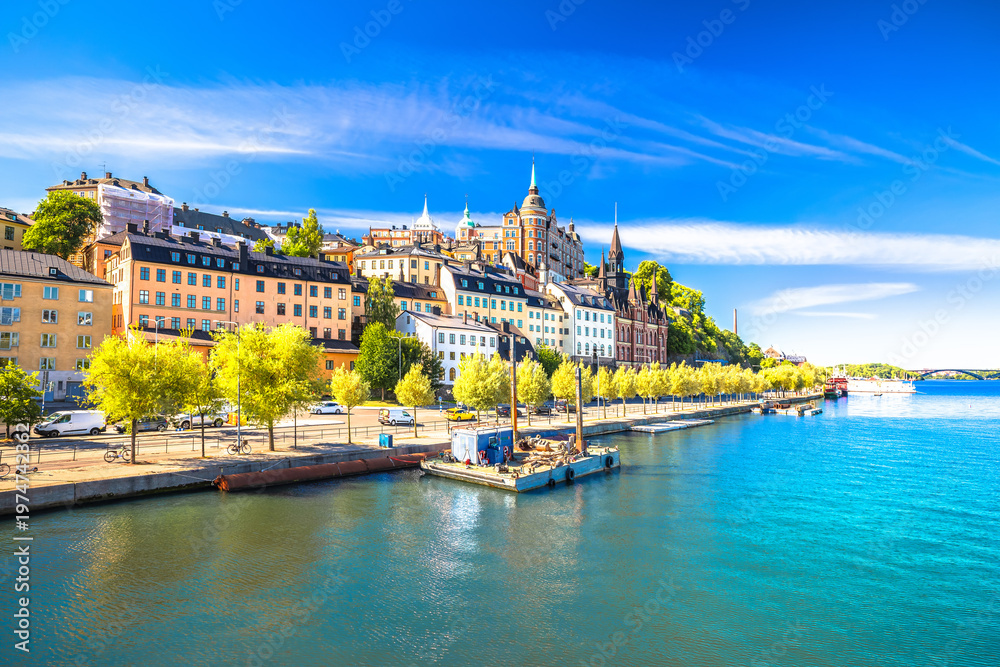 Fototapeta premium Stockholm, Sweden. City of Stockholm Sodermalm waterfront view from the bridge