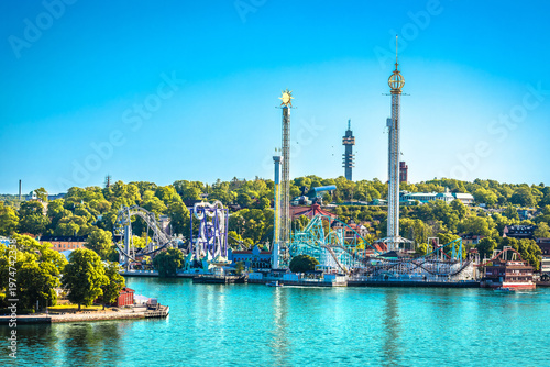Stockholm, Sweden. Grona Lund amusement park in Stockholm waterfront view