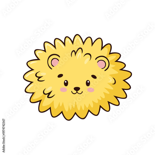Cute fluffy yellow hedgehog animal character face with rosy cheeks and a happy expression
