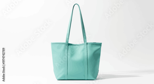Teal colored leather tote bag.