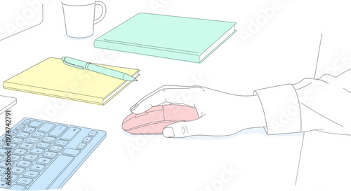 Hand using pink computer mouse.