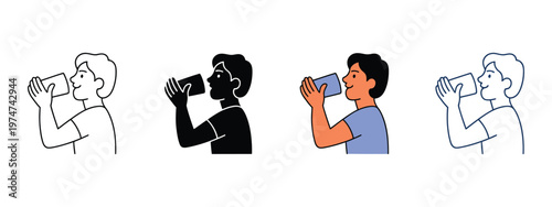 Man drinking water icon vector, illustrating healthy hydration and wellness, dynamic figure holding a bottle, stay hydrated concept, modern flat vector illustration for health and fitness design.
