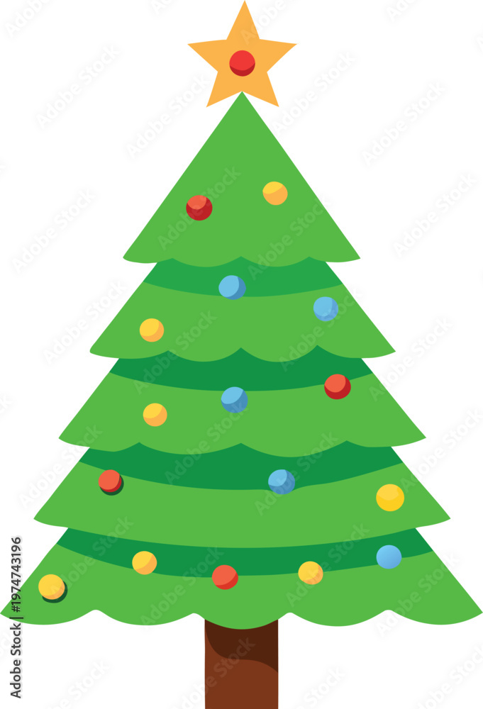 Obraz premium Beautiful festive christmas tree with colorful balls and shining star