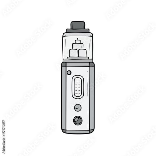 Modern electronic cigarette device with digital screen and buttons hand-drawn style