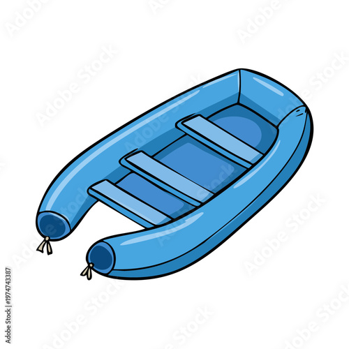 Blue inflatable dinghy with seats for water transport and recreation