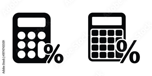 Set of Calculator Percent Icons – Percentage, Interest Rate, Discount, Tax Calculation, Financial Accounting, Budgeting, Business Finance Vector Illustration
