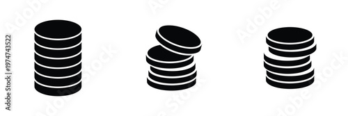 Set of Coin Stack Icons – Money Growth, Wealth Concept, Financial Savings, Currency Symbol, Banking Investment, Profit Success, Economic Stability, Business Finance, Revenue and Capital Vector Illustr