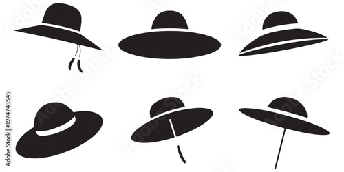 Collection of wide brim summer hat silhouettes in different styles