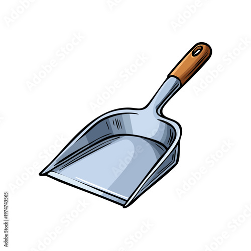 Metal dustpan with wooden handle for cleaning and sweeping tools