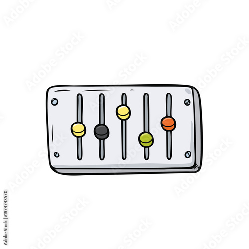 Hand drawn cartoon audio equalizer slider graphic with colorful knobs