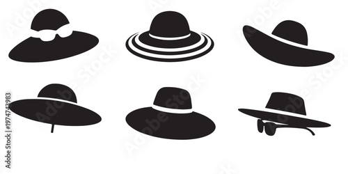 Collection of wide brim summer hat silhouettes in different styles