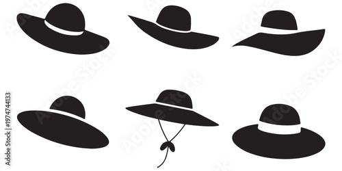 Collection of wide brim summer hat silhouettes in different styles