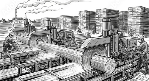 Industrial lumber mill factory machinery.