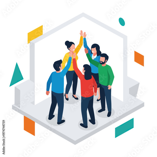 Εκτύπωση καμβά Team High Five Celebration - Diverse Group Achieving Success Together