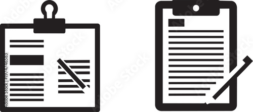 Black and white clipboard with checkmarks and documents clipboards paperwork