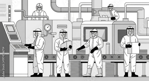 Industrial workers in a factory setting.