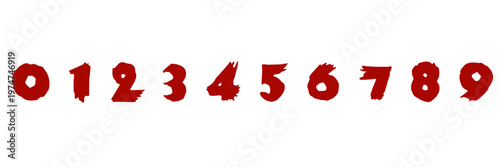 Set of numbers from zero to nine in red brush stroke style isolated on white background