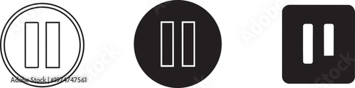 Pause button in circle, and square shapes black and white pause symbol