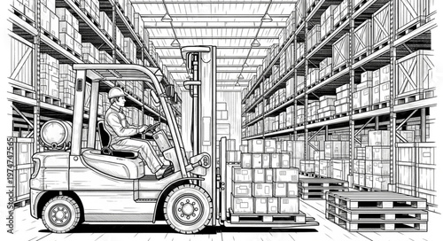 Man operating forklift in warehouse.