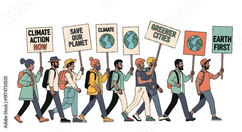 Diverse group of people protesting for climate change and environmental protection