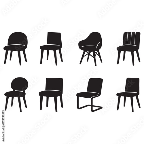 Modern Dining Chair Silhouette Icon – Minimal UI Furniture Design Element for Interior Graphics