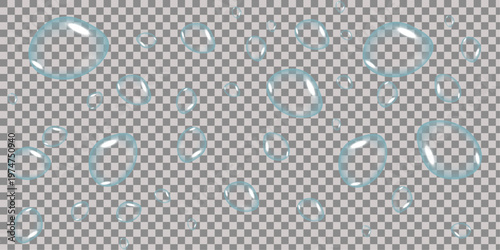 Clear water drops pattern set with realistic liquid condensation on transparent surface png