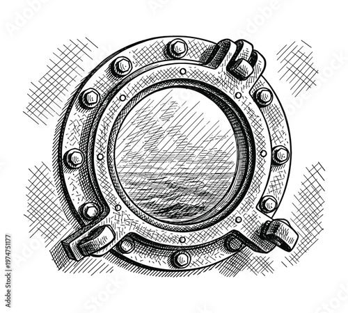 Ship porthole window vector illustration for marine nautical concept design.