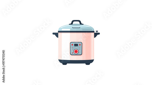 Modern slow cooker with digital control panel in light pink color scheme Vector