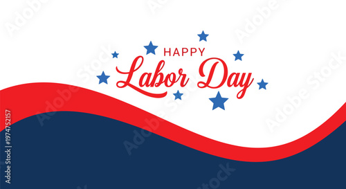Happy labor day celebration with red blue wavy stripes and stars patriotic background for united states holiday