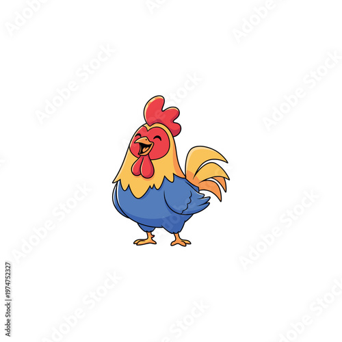 Colorful cartoon rooster standing alone.